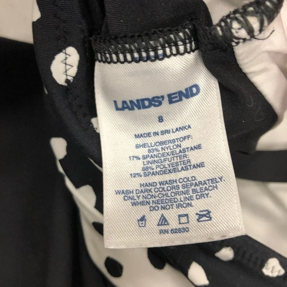 Lands End Tankini Top Crossover Straps Geometric Polka Dot Black White 8 EUC - Picture 3 of 5